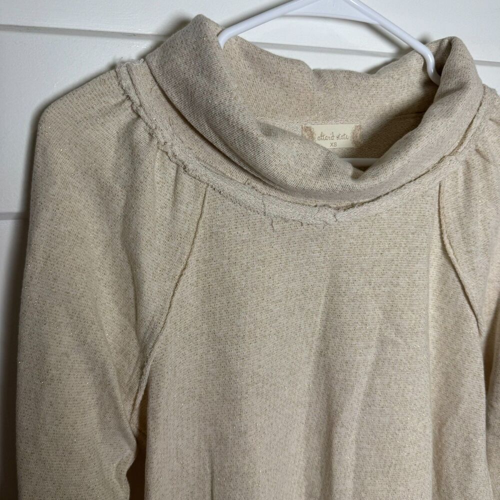 NWT Altard State Womens XS Cream Gold Shimmer Cowl Neck Sweatshirt Cozy Pullover